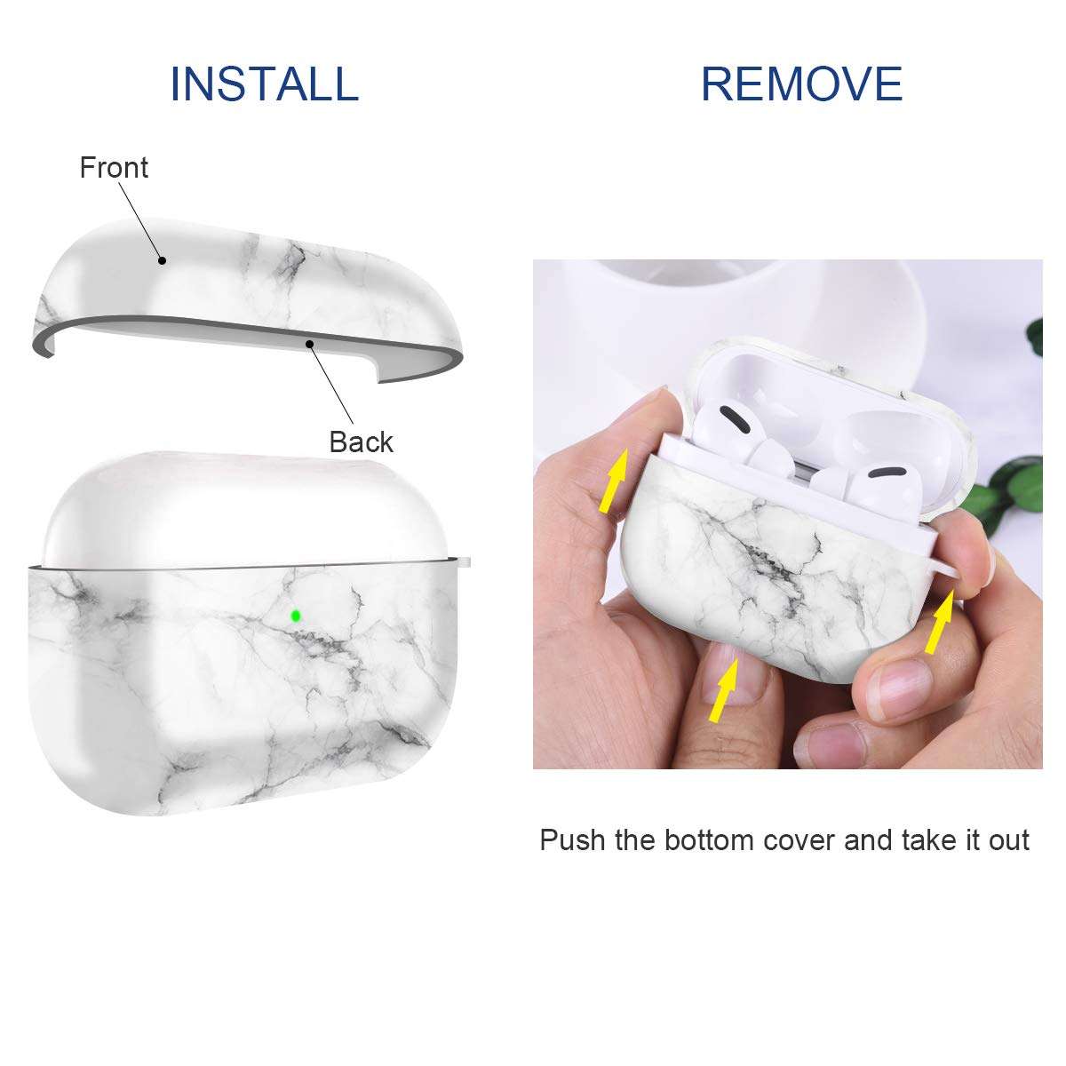 Maxjoy for AirPods Pro Case Cover, Marble White Air Pod Pro Case for Women Men Cute Protective Soft iPods pro Cover with Keychain Compatible with Apple AirPods Pro Charging Case 2019 2