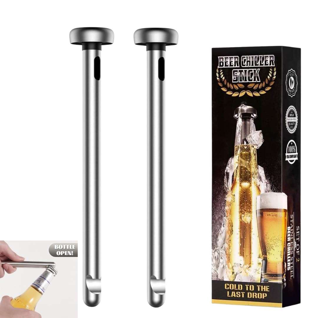 Stainless Steel Beer Cooling Chiller Sticks with Bottle Opener (2 Pcs) Reusable Freezer Safe Chilling Rods Chill Drinks Fast without diluting drink Unique Gift for Dad Father’s Day Boyfriend Christmas