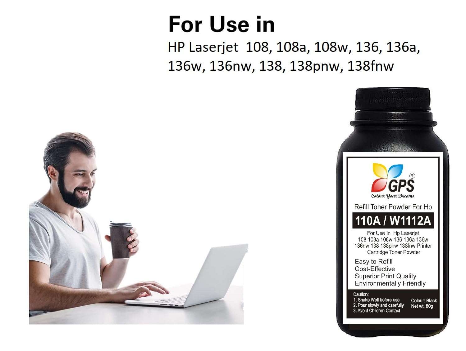 GPS 110A / W1112A Toner Cartridges with Chip Compatible with HP Laser 108, 108a, 108w, 136, 136a, 136w, 136nw, 138, 138pnw, 138fnw Printers (110A-Toner Powder -3PCS) 3