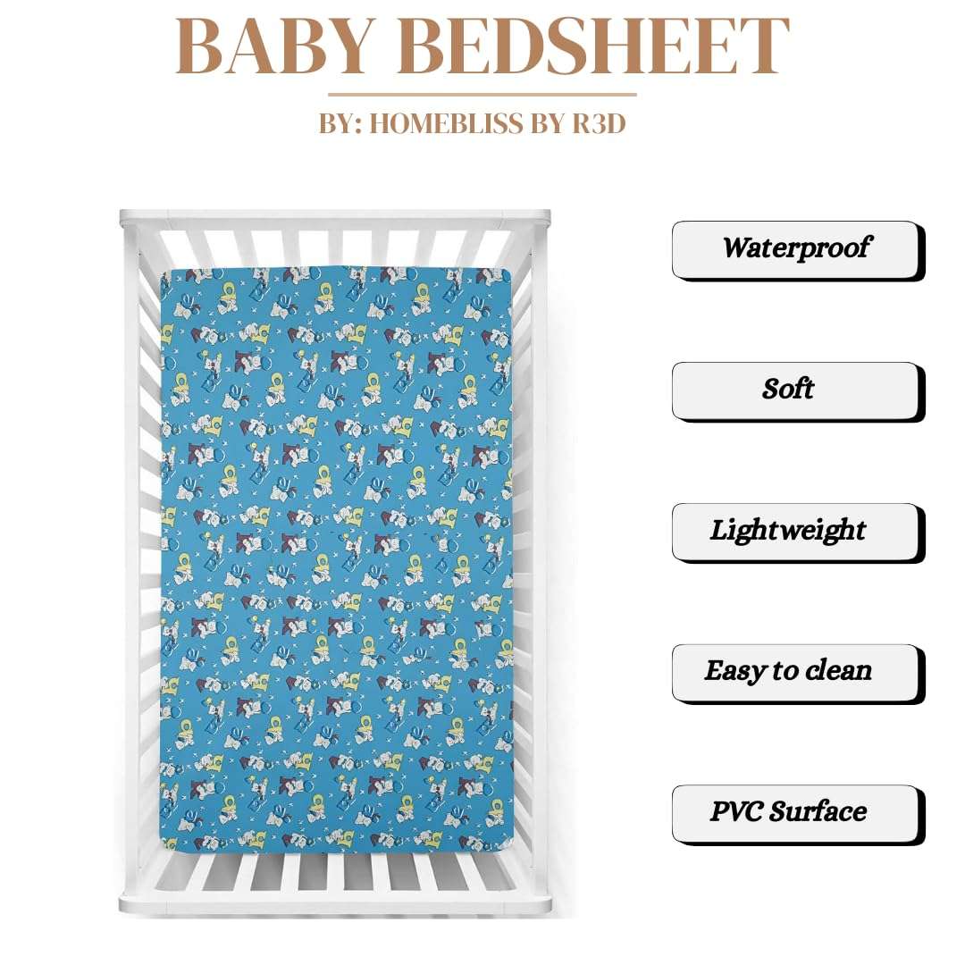 Printed Waterproof Baby Crib Bedsheet 36x54 Inch with Binding | PVC Urine Proof Mattress Protector | Baby Plastic Sheet for Newborn & Toddler | Pack of 1 (Blue Alphabet) 3