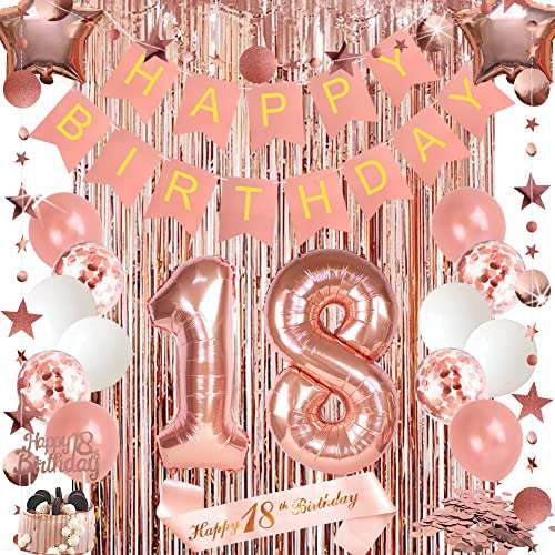 Rose Gold 40th Birthday Decorations - Banner, Balloon Numbers, Cake Topper, Curtain, Sash & Backdrop 1