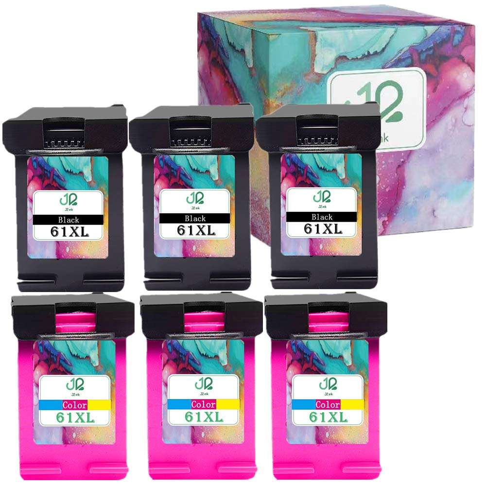 Ink Cartridge for HP 61 61XL CH563W CH564W BK and Tri-Color for HP Deskjet 1000 1050 2000 2050 3000 3050 J410a J510a Inkjet Printer Cartridge (6 Pack)