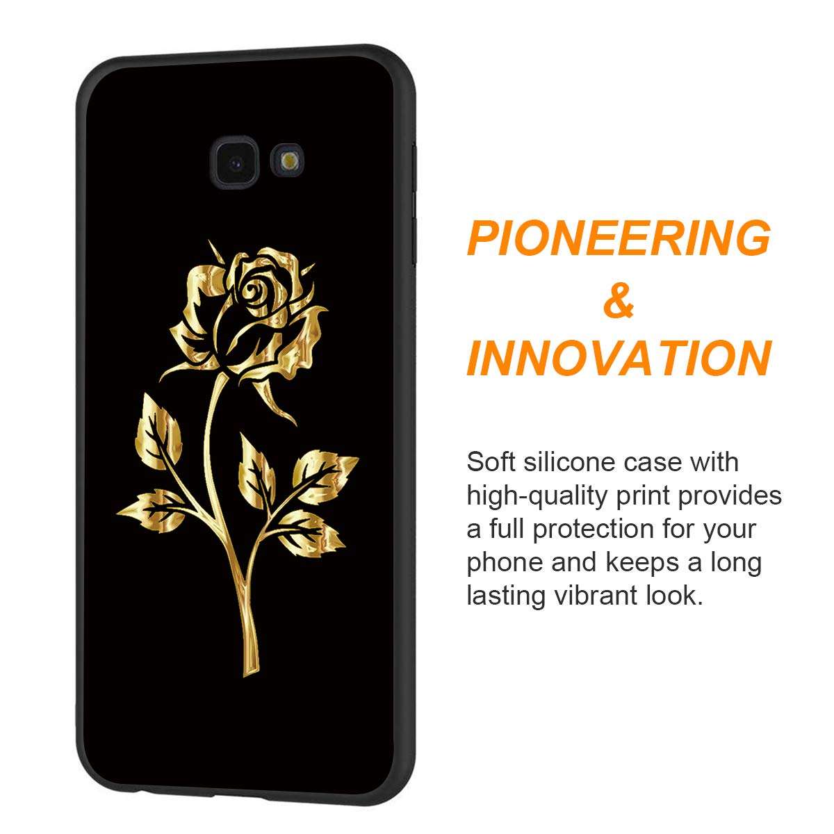 Eouine Samsung Galaxy J4 Plus Case, Phone Case Silicone Black with Pattern Ultra Slim Shockproof Soft Gel Back Cover Protective Bumper Skin for Samsung Galaxy J4 Plus Smartphone (Golden Rose) 2