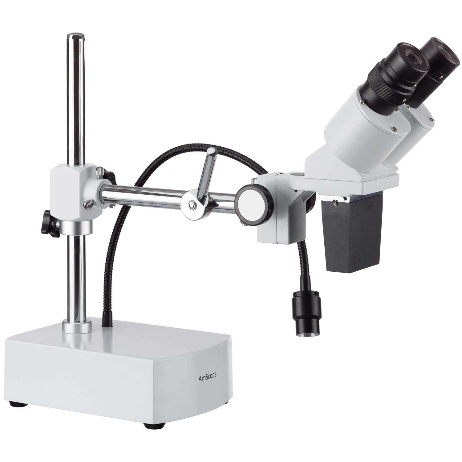 AmScope SE400X Professional Binocular Stereo Microscope, WF5x and WF10x Eyepieces, 5X and 10X Magnification, 1X Objective, LED Lighting, Boom-Arm Stand, 110V-120V 3