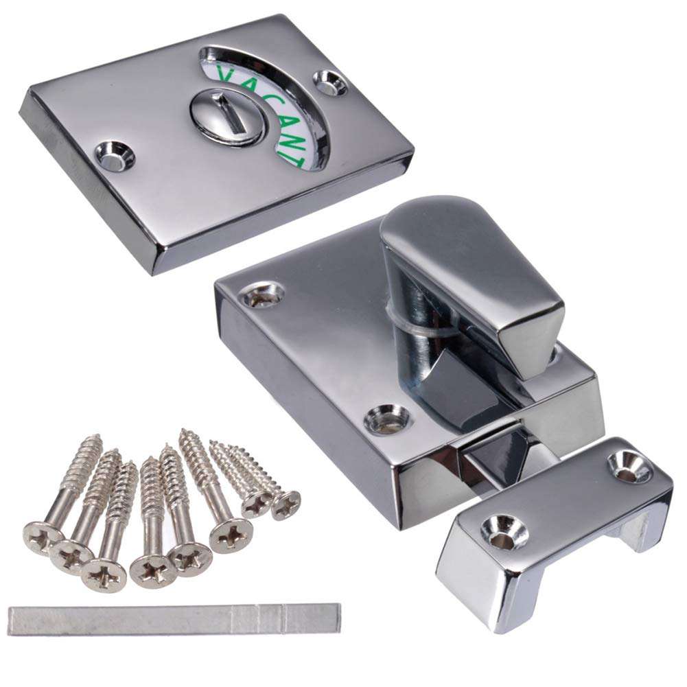 Door Lock Indicator,Toilet Bathroom Lock Vacant/Engaged Chrome Latch Indicating DeadBolt Public Restroom Toilet Privacy Partition Door Lock Latch (Satin Nickel) 4