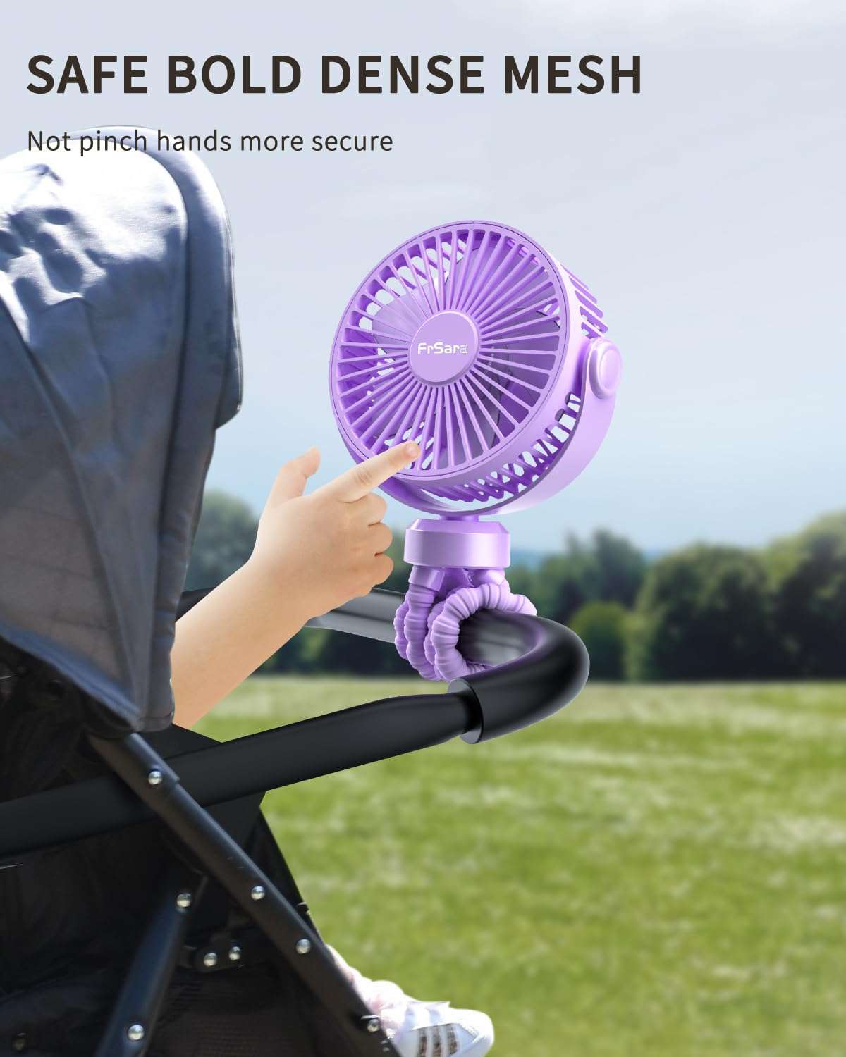 FrSara Portable Clip-On Fan for Baby, Safe and Quiet, 4000mAh, 3-Speed Adjustable, Suitable for Strollers, Car Seats, Desks, Travel, Bicycles, Camping - Dark Pink 3