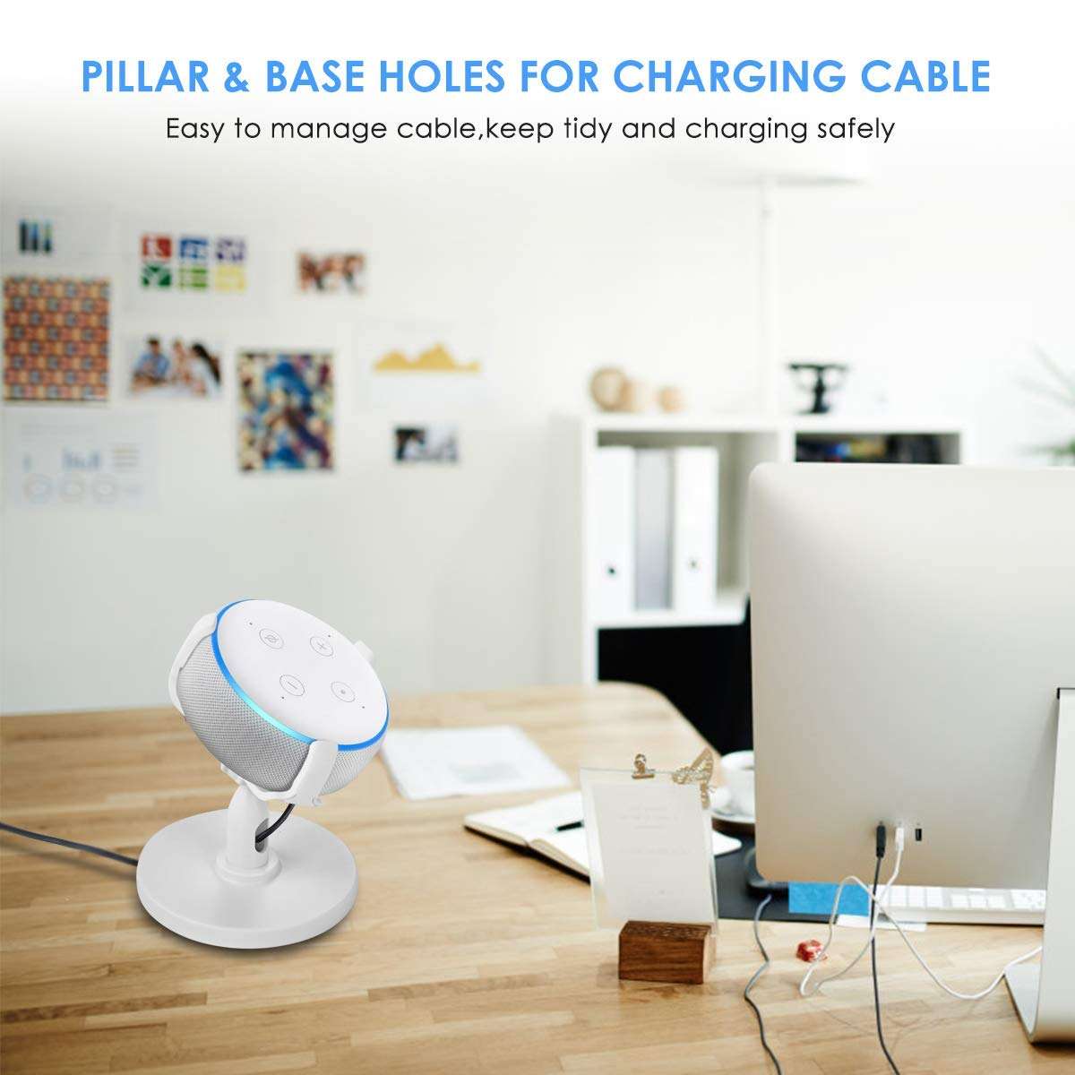 Queen.Y Table Holder for Echo Dot 3rd Generation,360° Adjustable Stand Bracket Mount Space- Saving Original Outlet Hanger and Smart Home Speaker,Tilt Function,Anti- Slip Base,Without Muffled Sound 5