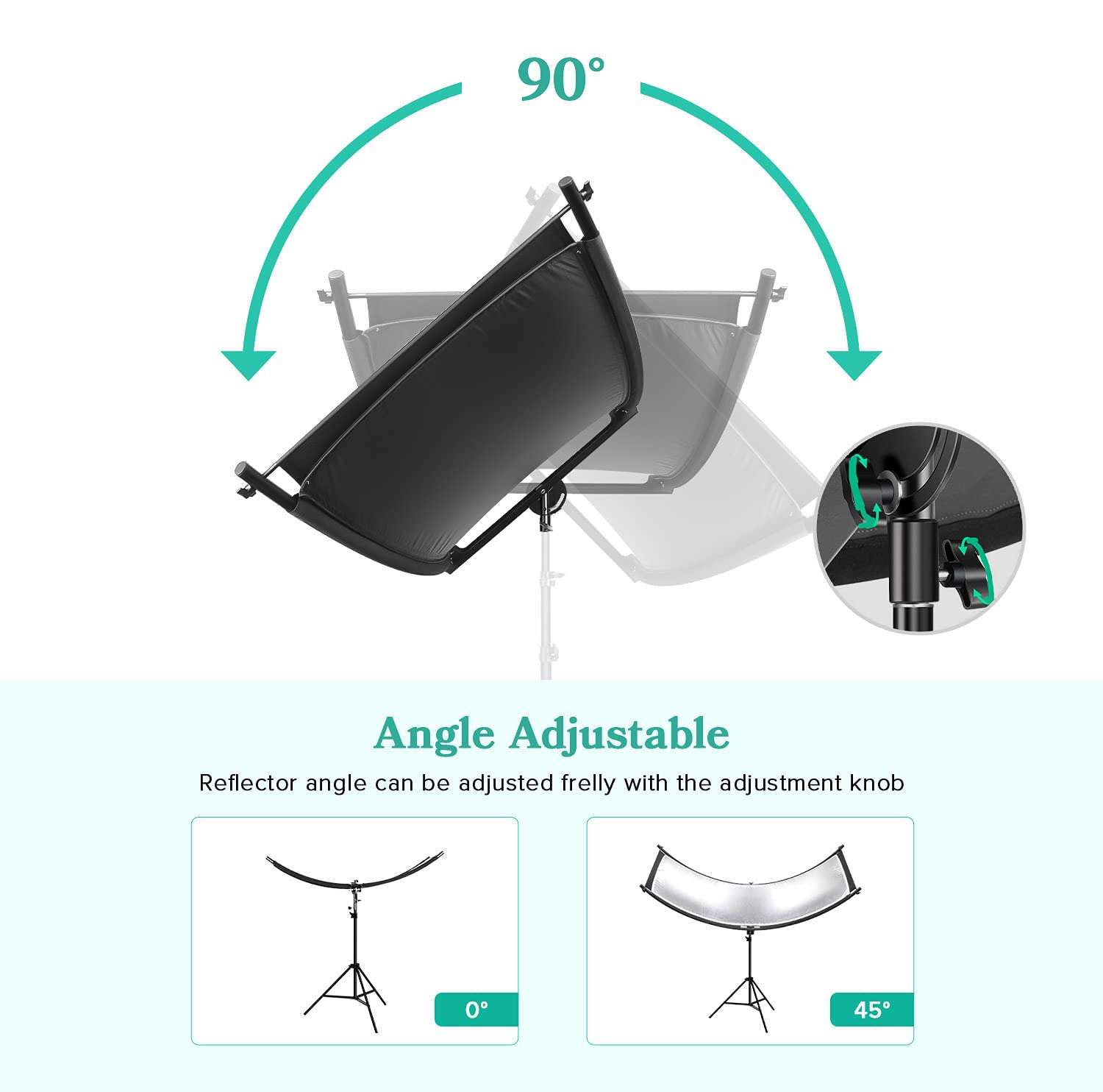 LimoStudio Clamshell U Shaped Light Reflector/Diffuser Kit 70"x24" Curved Photo Reflector for Photo Video Studio with Black/Silver/White/Gold, Carry Bag, AGG3234 3