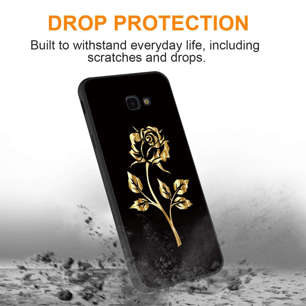 Eouine Samsung Galaxy J4 Plus Case, Phone Case Silicone Black with Pattern Ultra Slim Shockproof Soft Gel Back Cover Protective Bumper Skin for Samsung Galaxy J4 Plus Smartphone (Golden Rose) 3