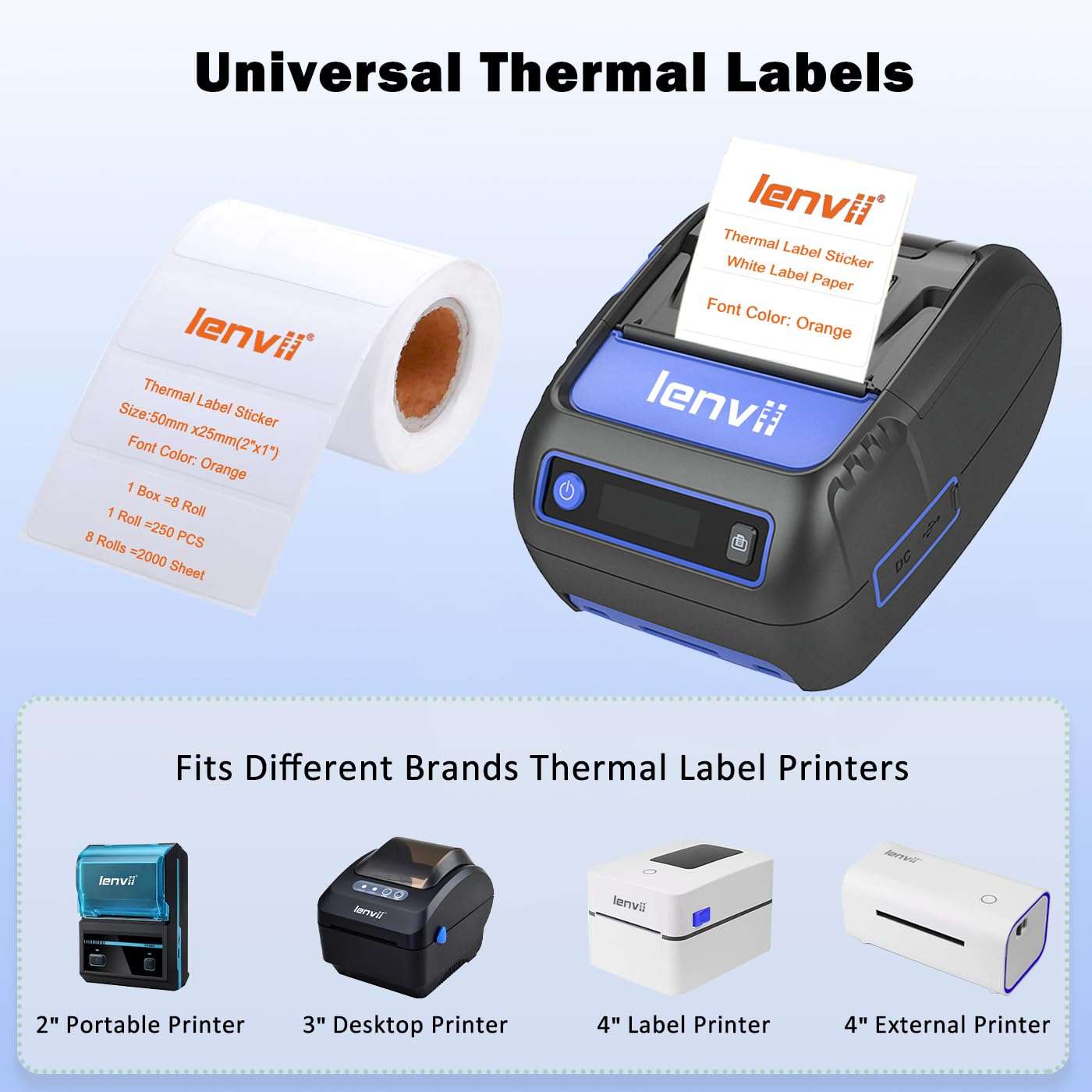LENVII 2" x 1" Thermal Labels Sticker 2000 Sheets - 8 Roll × 250 Label,Print Orange Font Tag Paper,Water/Oil/Scratch Multipurpose Self-Adhesive Sticker for Home,Office,DIY Logo,Product/Gift Labeling 6