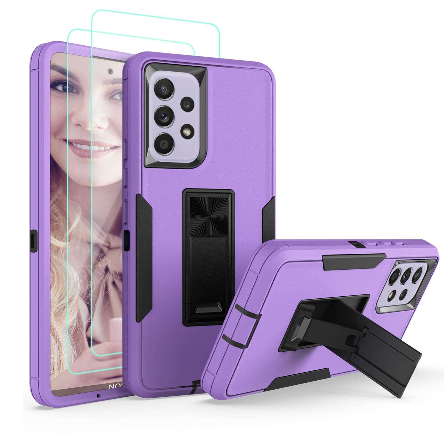 Compatible with Samsung Galaxy A53 5G Case,Samsung A53 Phone Case,Built Magnetic Kickstand,Military Heavy Duty Shockproof Dual Layers Bumper Protective Covers,for Galaxy A53 Cover Case Purple 1