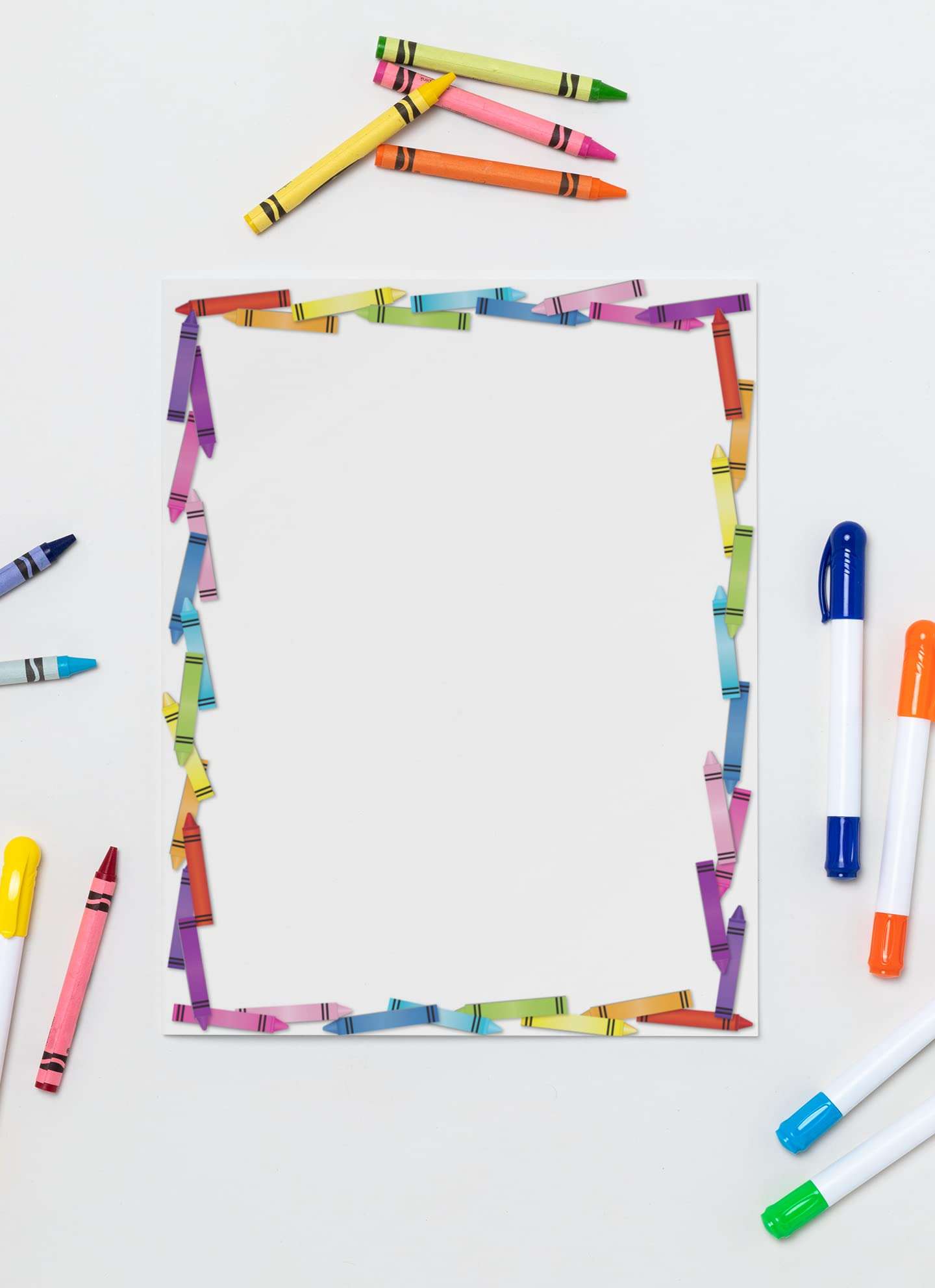 Colorful Crayon Border Stationery - 8.5 x 11 - USA Made - 60 Letterhead Sheets for Kids - Teacher Letterhead - Teacher Paper (Crayons) 3