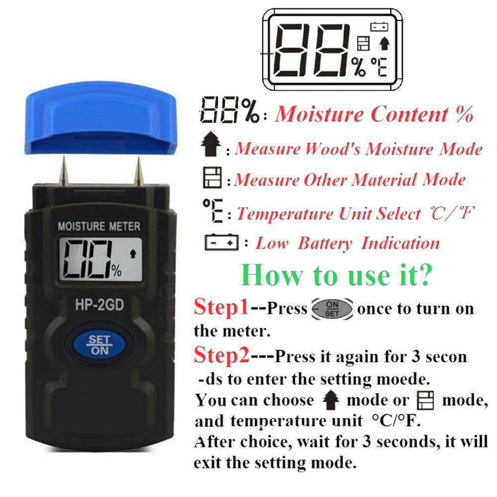 WZCUICAN Moisture Meters Wood Moisture Meter Digital Humidity Meter Use for Timber Building Material Paper Tree 3