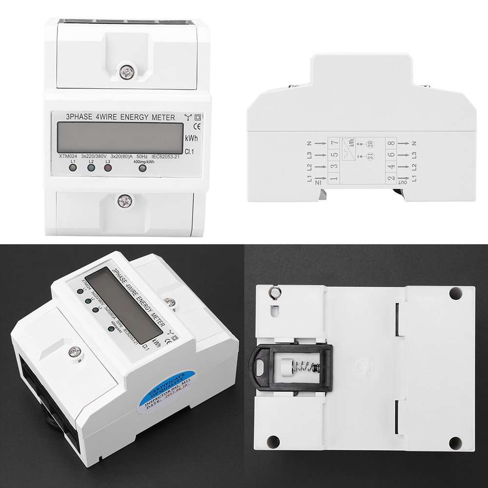 Digital Electric Meter DIN Rail Mount,3 Phase 4 Wire Kwh Electronic Energy Meter,50 Hz/60 Hz 3 x 20(80A) Multifunctional Usage Power 3
