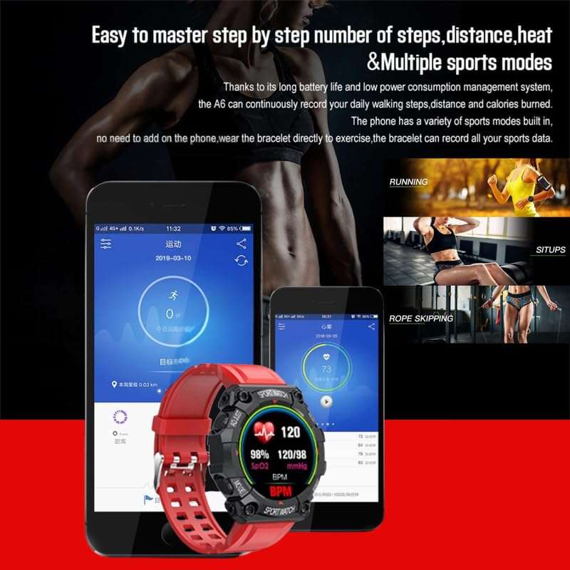 Drumstone (Diwali Special𝟏𝟓 Years Warranty FD68 Smart Fitness Band – Multi-Function Tracker for Heart Rate, Sleep, and Activity Monitoring Ages – Works with iOS & Android – Red 5