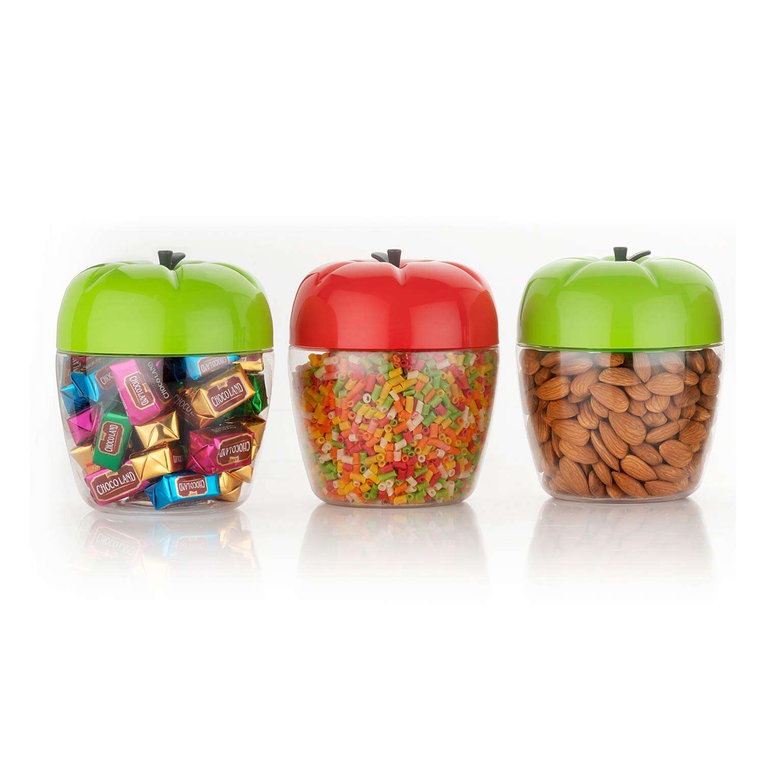 Primelife Nexa 4 Pcs Round Plastic Jar/Container with Apple Shape for Kitchen Storage Pickle, Sauce, jam, Dry-Fruit, Chutniey jar Airtight with Lid, 750ml - Multicolour (Apple 4) 4