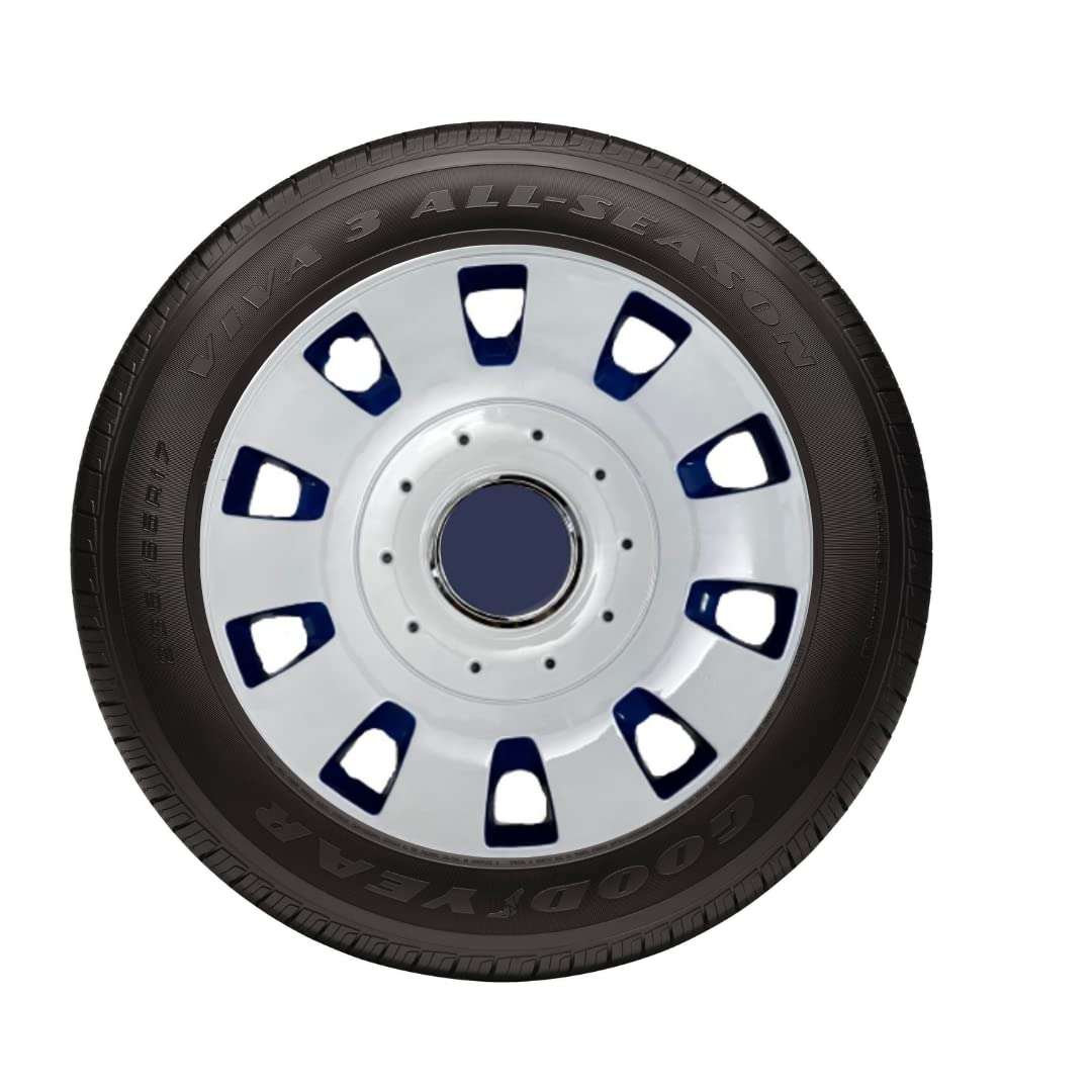 Oshotto Premium OSHO-WC53BW 12-inch White and Blue Double Paint Finish Universal Fitting-Push Type Car Wheel Cover (Set of 4) 2