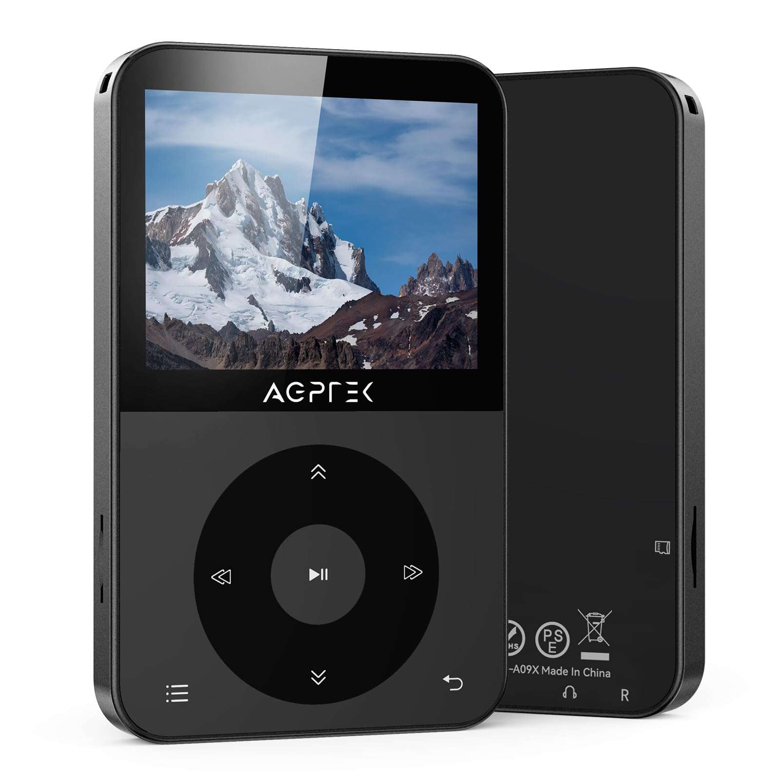 AGPTEK 64GB MP3 Player with Bluetooth, 2.3'' Horizontal Screen Classic Multifunctional Music Player with Speaker, FM Radio, Model: A52, Black 1