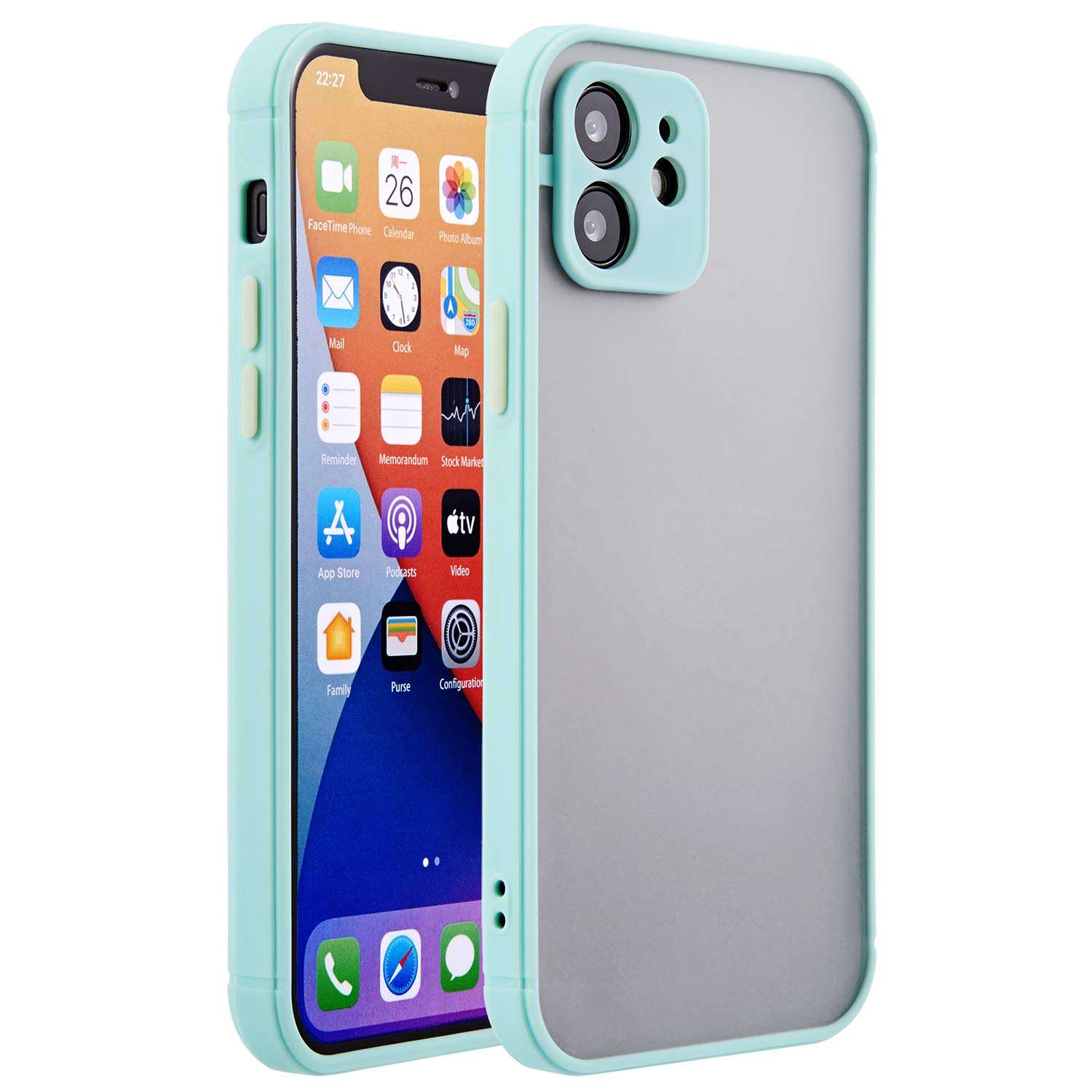 Phone Case for iPhone 12 Case 6.1 inch Camera Lens Full Protection Silicone Soft Bumper Matte Transparent Back Cover Shockproof (Mint Green) 1