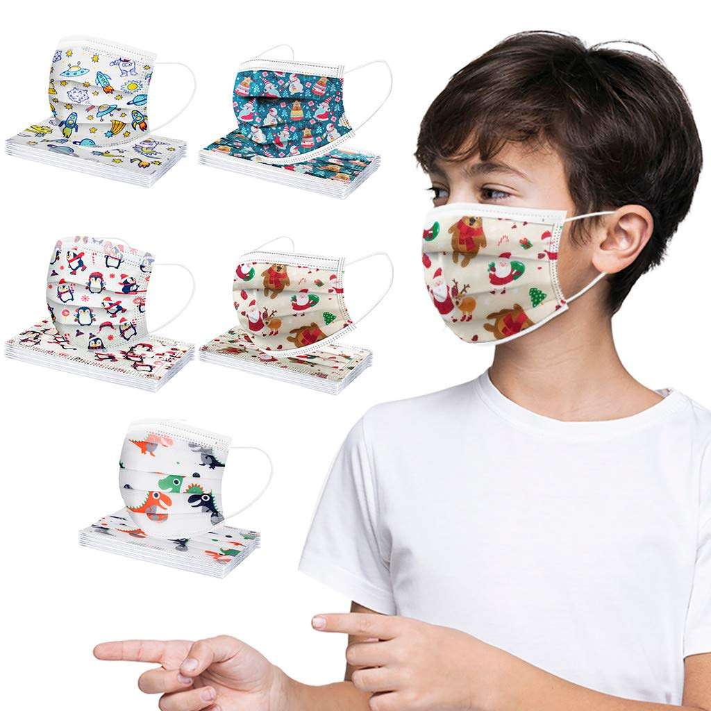 Coolbiz Kids Disposable Face_Mask,50pcs Cute Printing Face Bandanas,3 Ply Non-Woven Breathable for Outdoor Activities 2
