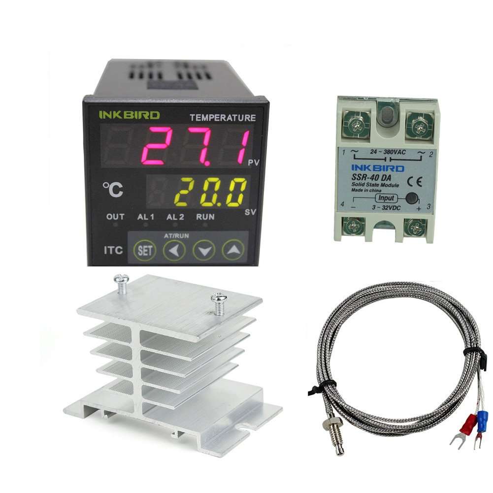 Inkbird AC 100 to 220V ITC-100VH Outlet Digital PID Thermostat Temperature Controller 40DA SSR White Heat Sink K Thermocouple 1