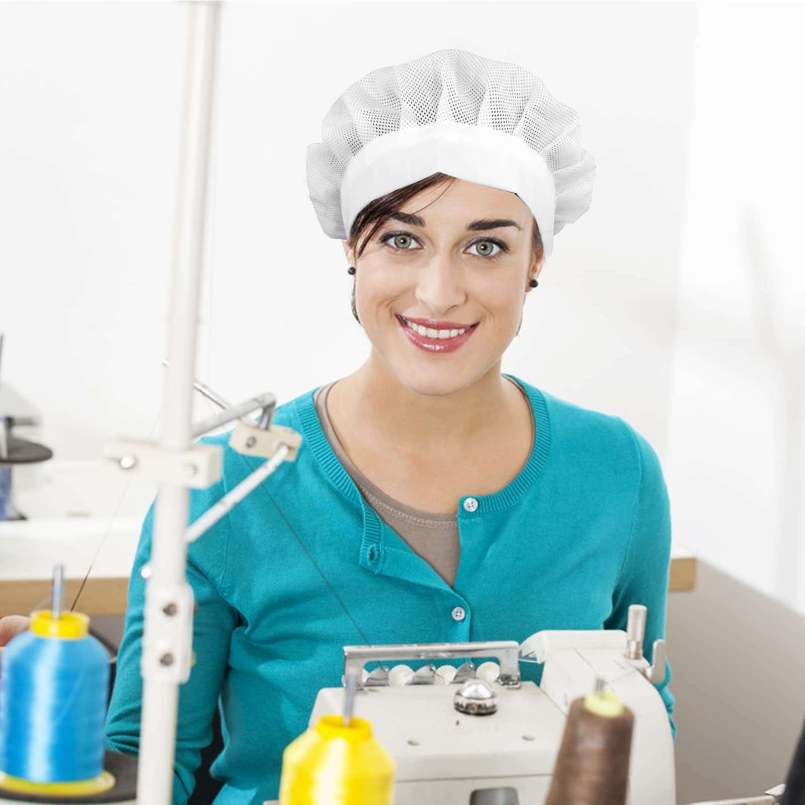 6 or 10 Pack Elastic Drawstring Chef Cap Mesh Cooking Hat Food Service Hair Nets Kitchen Net Reusable Restaurant Beanie (2 Black+2 White+2 Pink Elastic Drawstring, one Size) 3