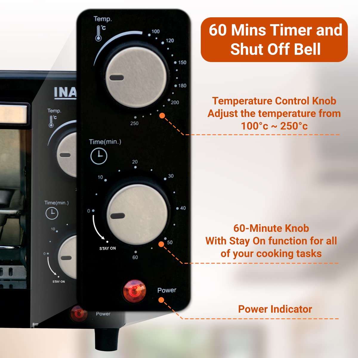 Inalsa Oven MasterChef 10BK OTG (10Liters) with Temperature Selection 800 W, Powder Coated Finish, Includes Baking Pan, SS Grill Tray, Hand Glove (Black, Silver) 800 watts 2