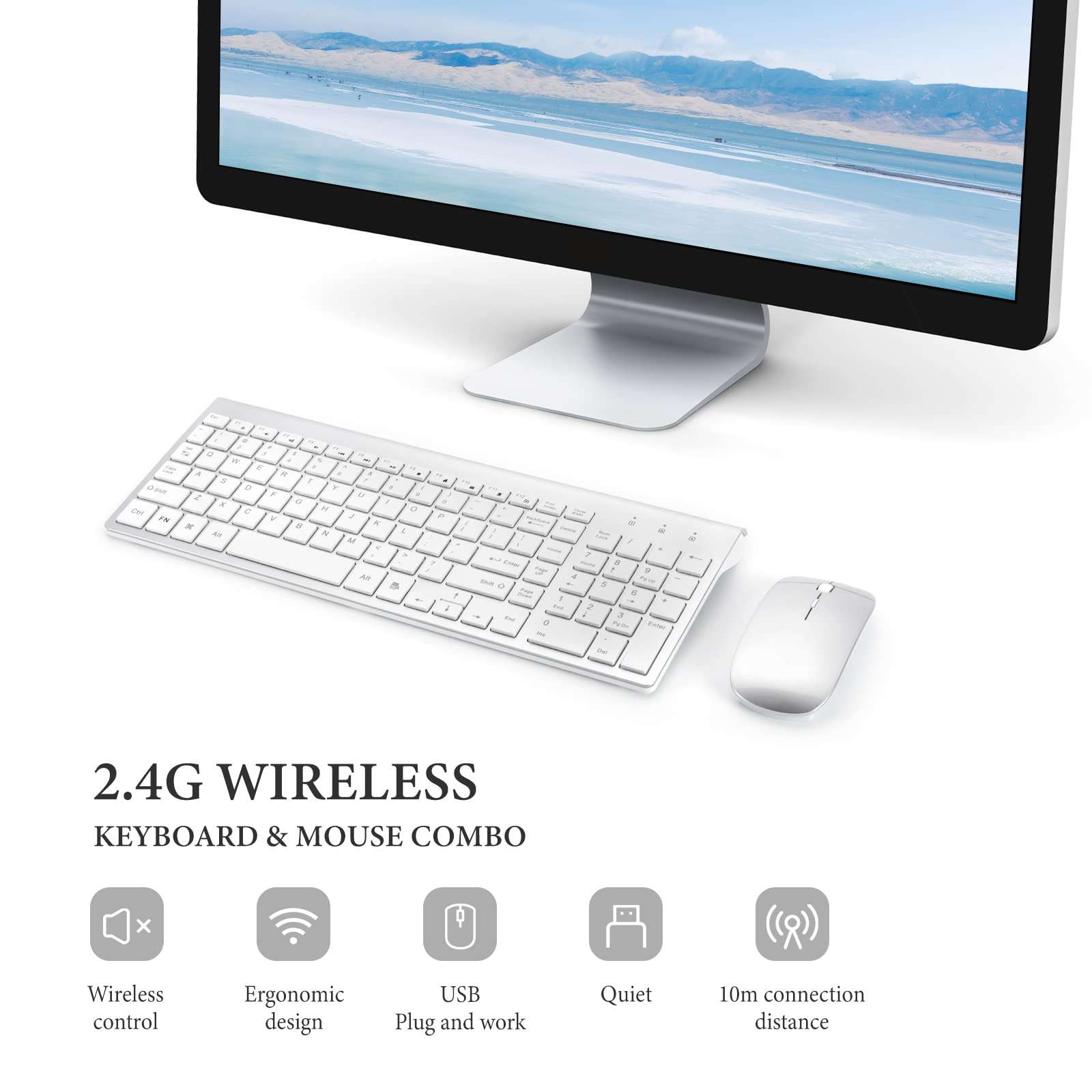 Wireless Keyboard and Mouse Set USB 2.4G, Wireless Keyboard Compact, Thin, Wireless Mouse Silent, for Windows, PC laptops, Desktop Computers, Silver Gray Wireless Keyboard and Mouse 3