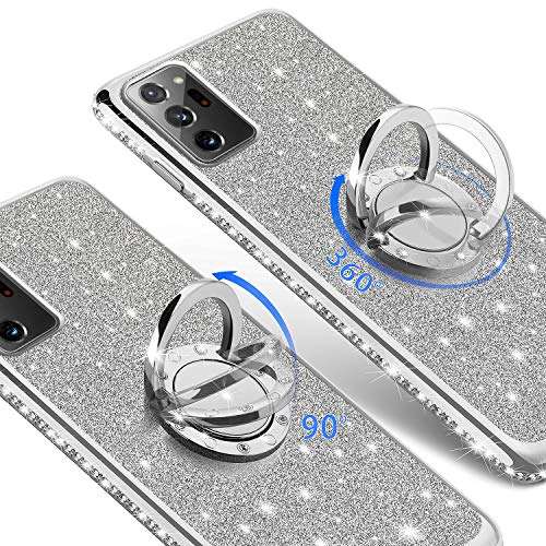 KUOGAS Samsung Galaxy Note 20 Ultra Case, Ultra-Slim Glitter Sparkly Bling Shiny TPU Rotating Ring Stand Silicon TPU Shockproof Protective Cell Phone Cover for Galaxy Note 20 Ultra(Silver) 3