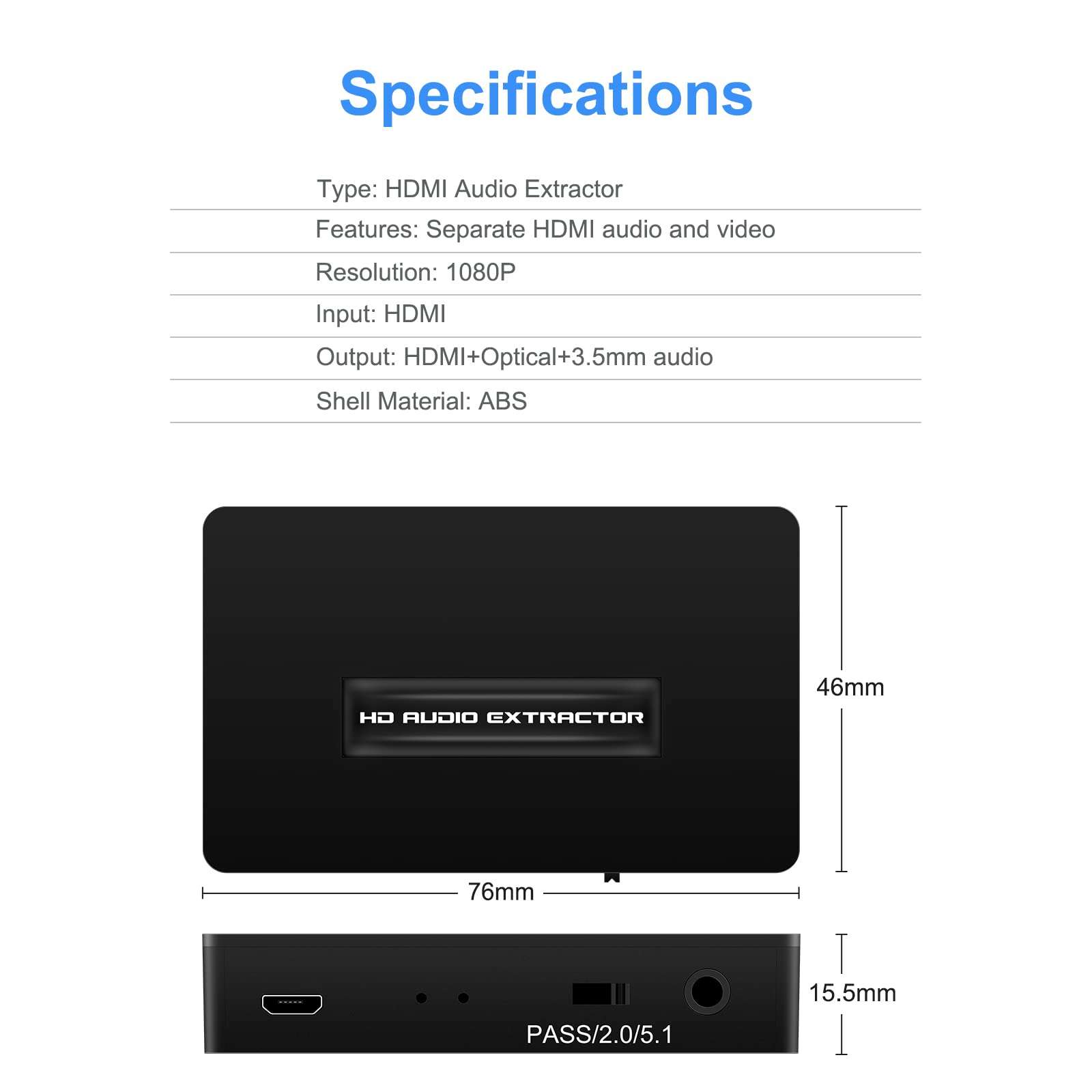 Wiistar HDMI Audio Extractor Audio Converter Adapter Splitter 1080P HDMI with Optical Toslink SPDIF + 3.5mm Out Compatible with PS4 Fire Stick Blu-Ray Player 3