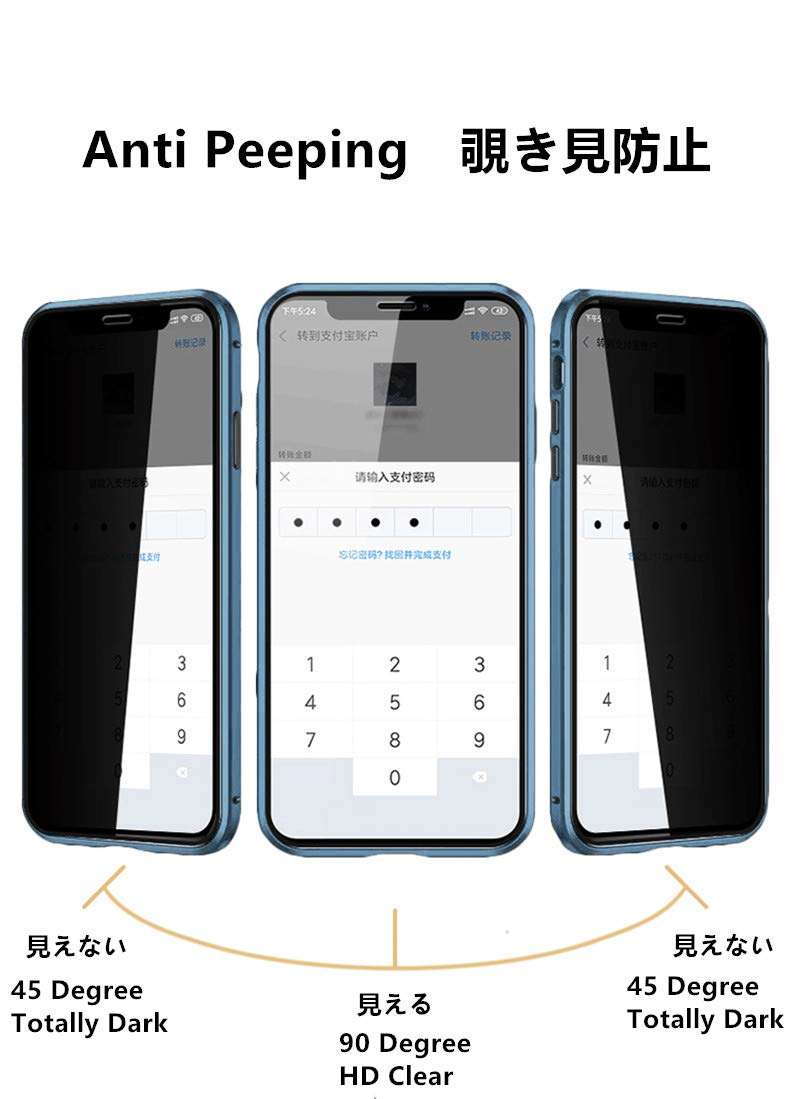 HENGHUI Lockable Anti Peeping Case for iPhone 12 Pro Max Magnetic Bumper Case with Camera Lens Protector Privacy Screen Anti-Peep Glass Protector,Red 3