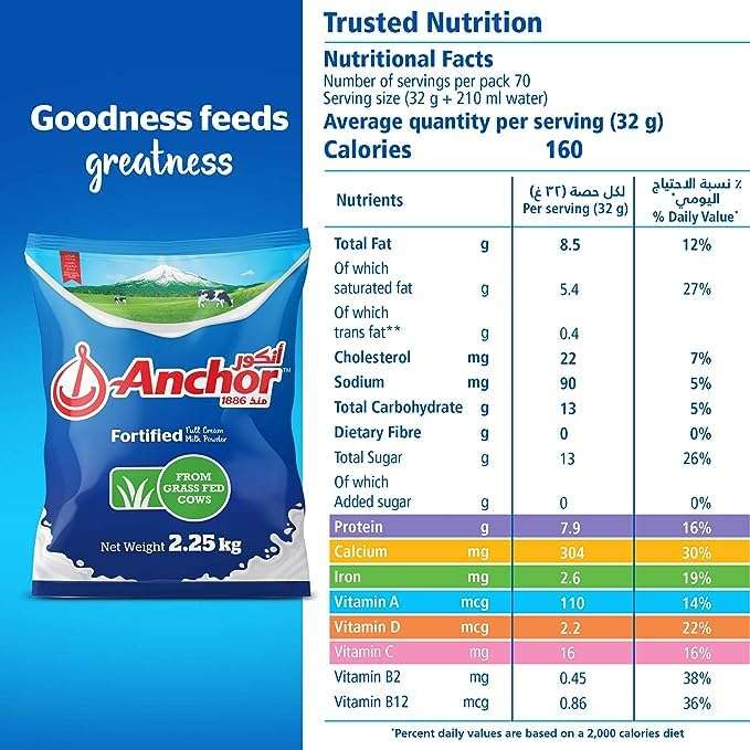 Anchor's Fortified Milk Powder Filled With The Goodness of Nature and Fortified With Minerals and Vitamins With no Preservatives Added, 2.5kg 4