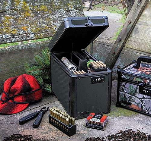 Vaultz Locking Ammo Crate - Metal Storage Box for Ammunition w/Combination Lock and Tether - Large Utility Ammo Can - 10 x 7.88 x 14.25 Inches, Tactical Black﻿ 6