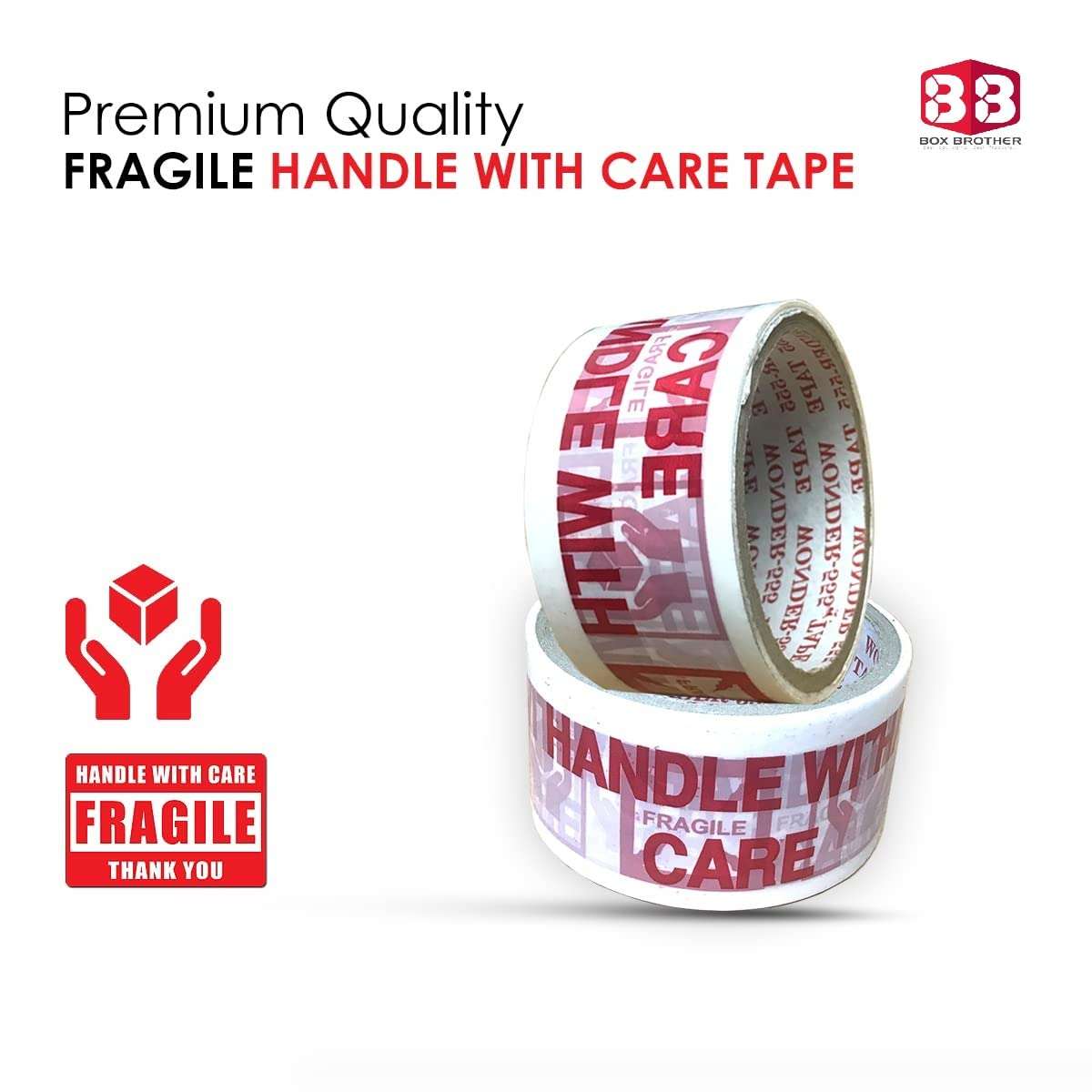 Box Brother Cello Tape 2 Inch 55mtr || Printed Packaging Tape || Handle with Care Fragile Tape Printed (Pack of 3) 5