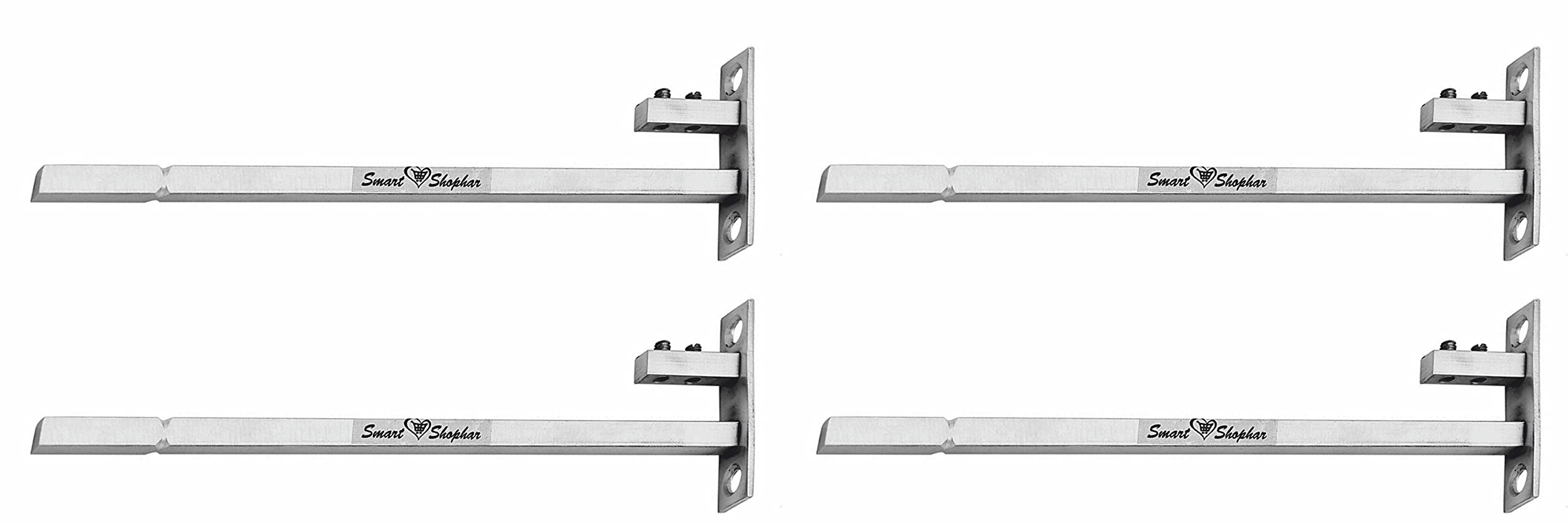 Smart Shophar Stainless Steel F Type Square Glass Shelf Bracket 12 Inches 12 MM Silver, Pack of 2 Sets / Sleek and Functional / Ideal for Showrooms or Retail Spaces / Mounting Hardware 1