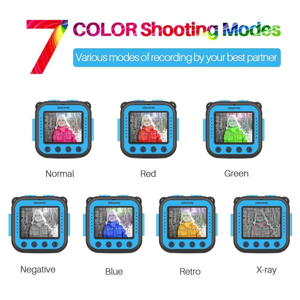 iMoway Kids Camera, Waterproof Video Cameras for Kids HD 1080P Kids Digital Cameras Camcorder with 16GB Memory Card, Card Reader and Floating Hand Grip (Blue) 4