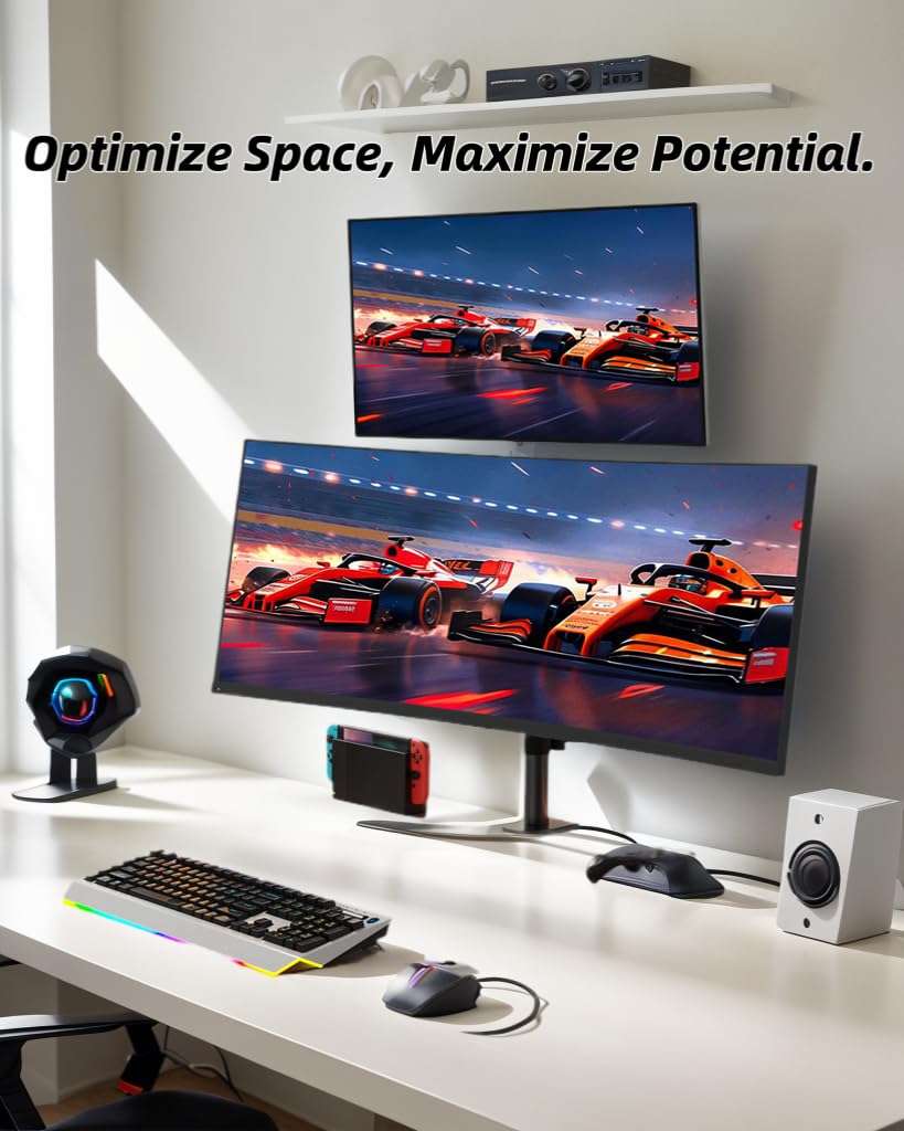 HUANUO Dual Monitor Stand,Vertical Stack Screen Free-Standing Holder LCD Desk Mount Fits Two 13 to 32 Inch Computer Monitors with C Clamp Grommet Base Stacking Displays Tilt Swivel Height Adjustable 2