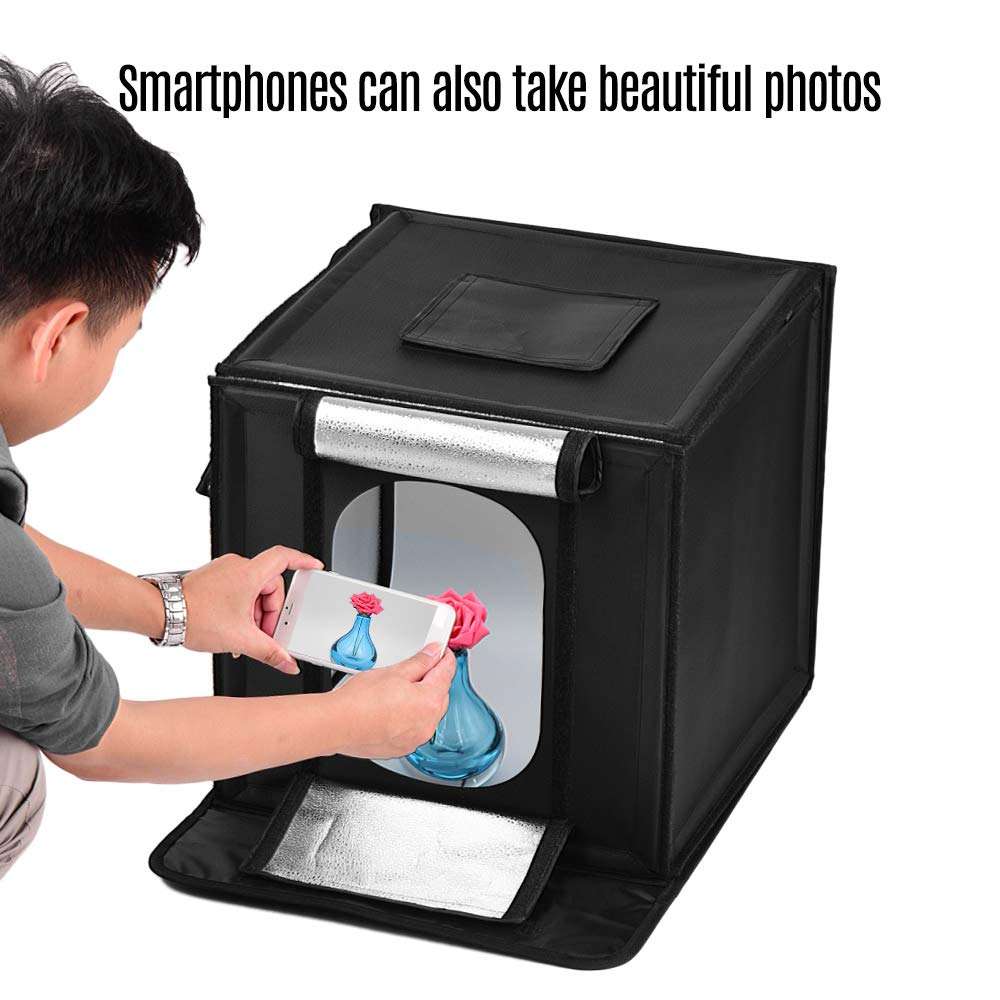 Andoer Photo Studio Light Box 16 inch Adjustable Brightness 5500K 84pcs LED Lights Photography Shooting Tent Kit with 5 Color Backdrops Professional Table Top for Small Size Itens 2