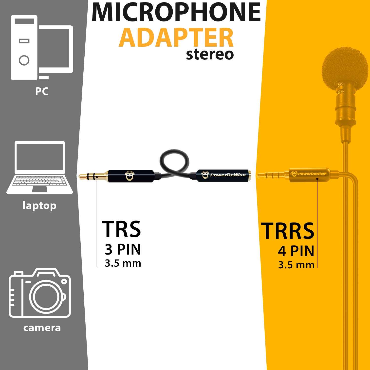 PowerDeWise TRRS to TRS Aux Male to Female Adapter Stereo - TRRS Adapter for iPhone and Android - Microphone 3.5mm Jack Adapter - Male Female Adapter for Lavalier Lapel Microphone 5