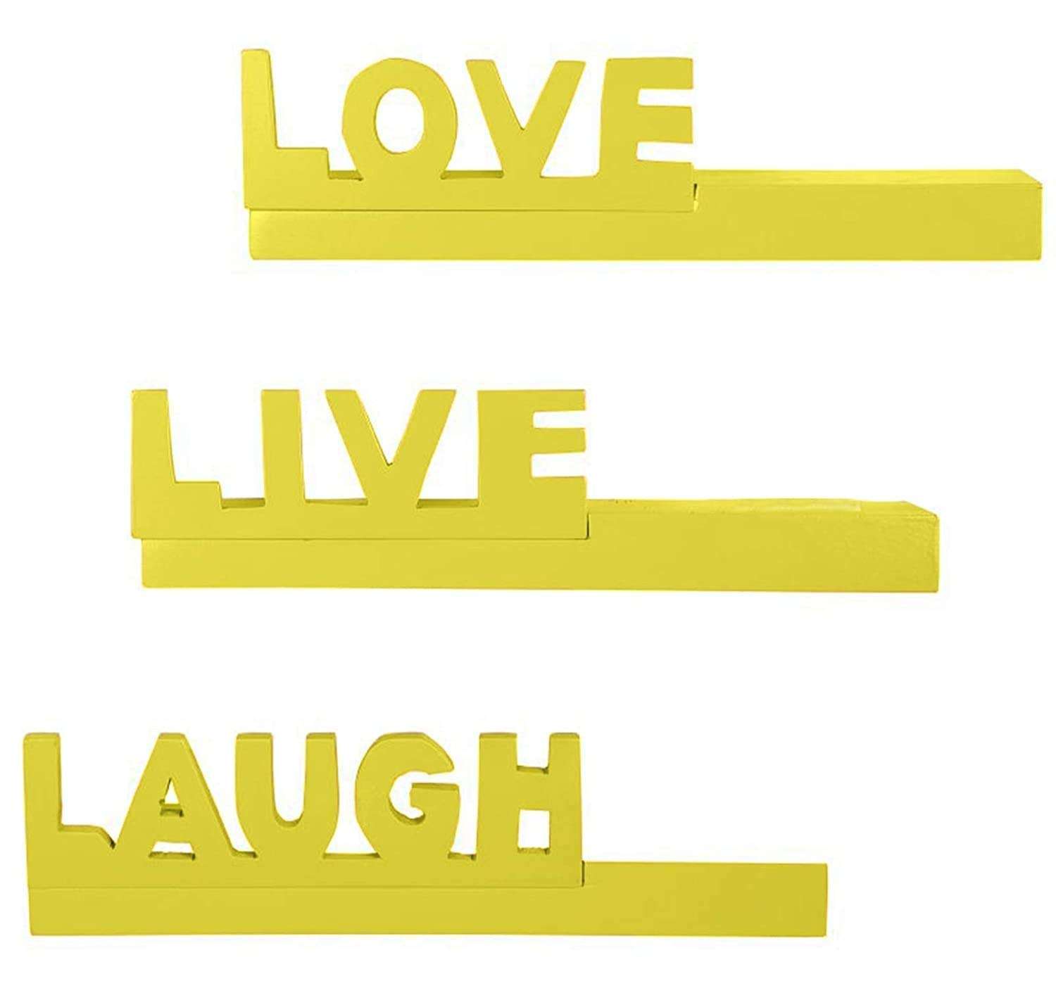 Trustshoppee Beautiful Floating Wall Mount Live Love Laugh Wall Shelves Wooden Rack (Yellow),Size :- 40 x 10 x 10 cm(TS15) 3