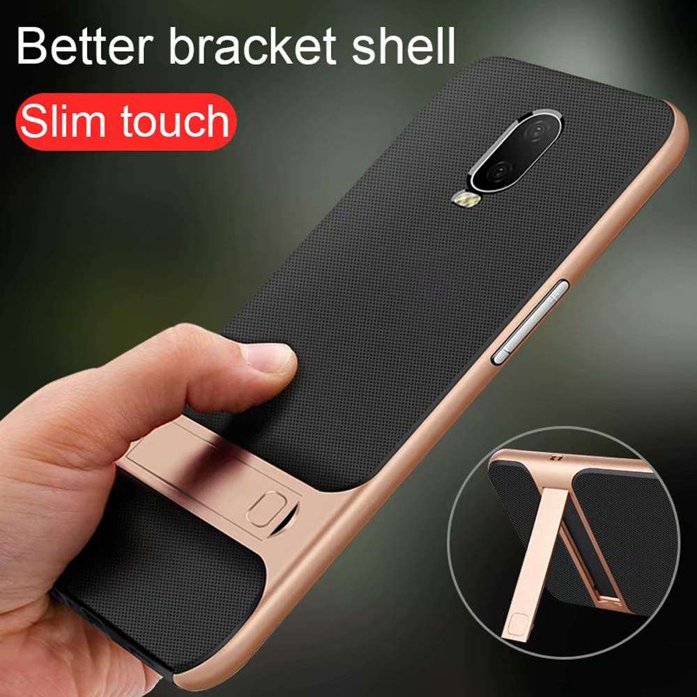 OnePlus 6T Case, Ranyi [2 Piece Carbon Fiber] [Kickstand Feature] [Shock Resistant] Premium Hybrid Hard Bumper + Matte Carbon Fiber Rubber 2 in 1 Case for OnePlus 6T Smartphone (Black) 4