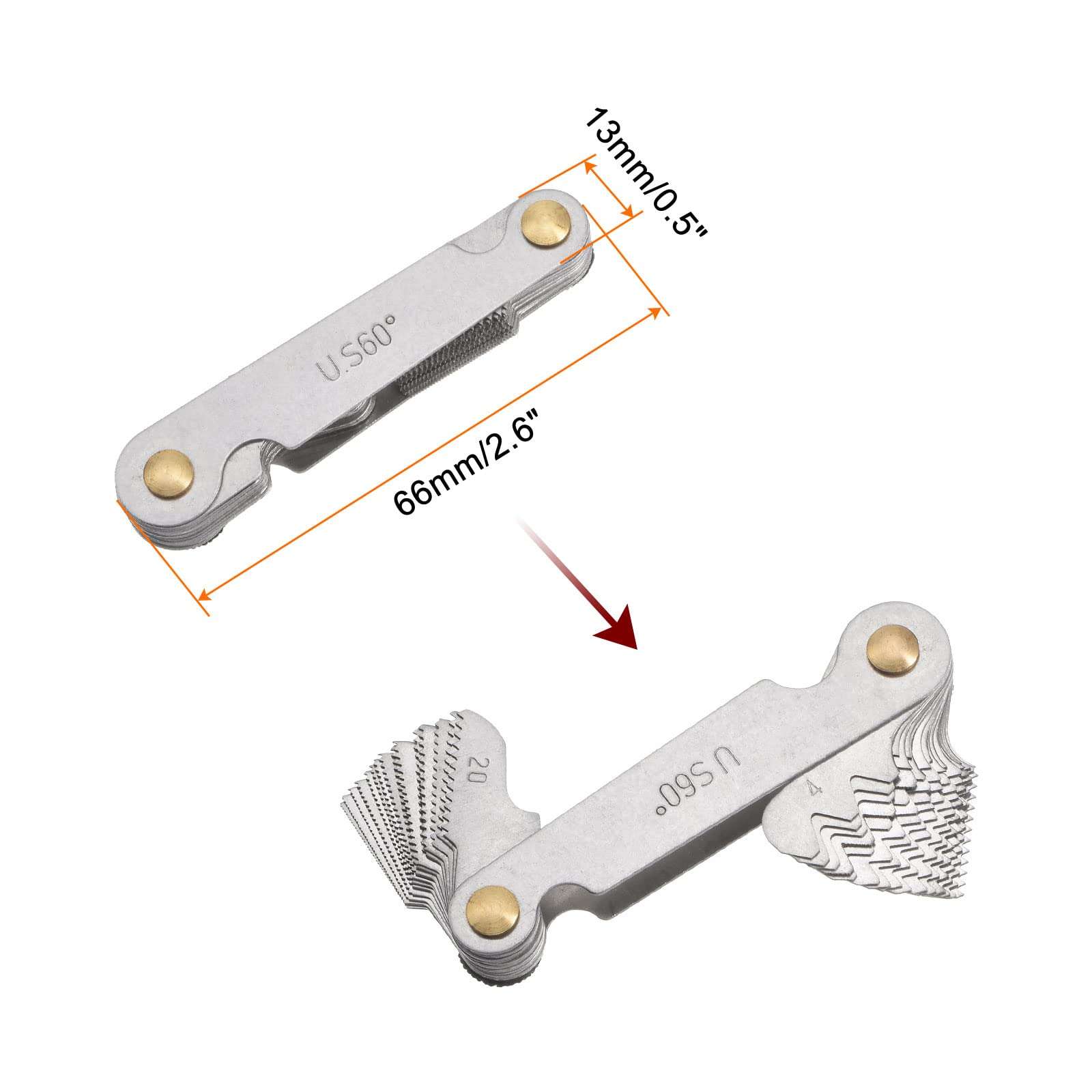 HARFINGTON America SAE Type 4-62 Screw Thread Pitch Gauge Tool Pitch Cutting Gauge Caliper Gauges Measuring Tool for Industrial Measurement 4