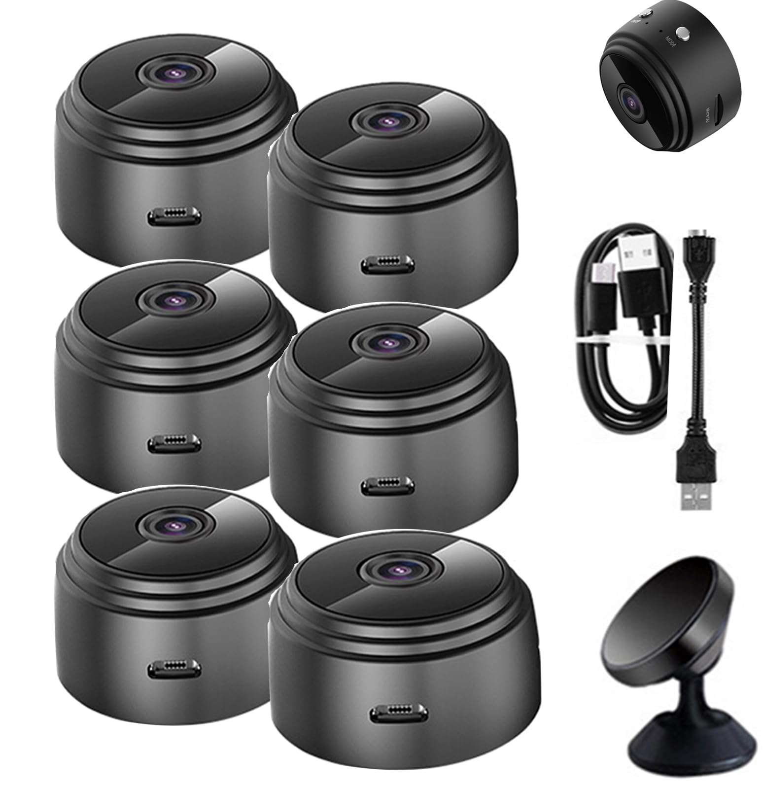 ziwega Guardian Monitor, Guardian Monitor Mini Spy Cam, Magnetic Mini Security Camera, Magnetic Mini Security Camera Outdoor-Black||6pcs 1
