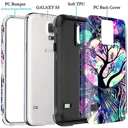 Lamcase for Galaxy S5 Case Shockproof Dual Layer Hard PC & Flexible Silicone High Impact Bumper Drop Protective Case Cover for Samsung Galaxy S5 i9600, Life Tree 2