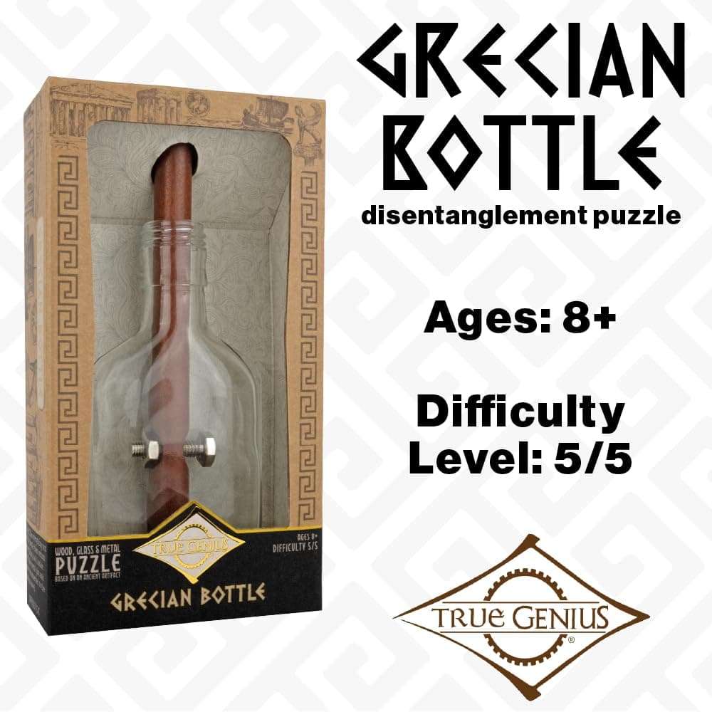 True Genius - Grecian Glass Bottle Brainteaser Puzzle- Disassembly Puzzle, Brain Teaser, Brain Teaser for Adults, Gifts for Men, Take everything out and then put back together 2