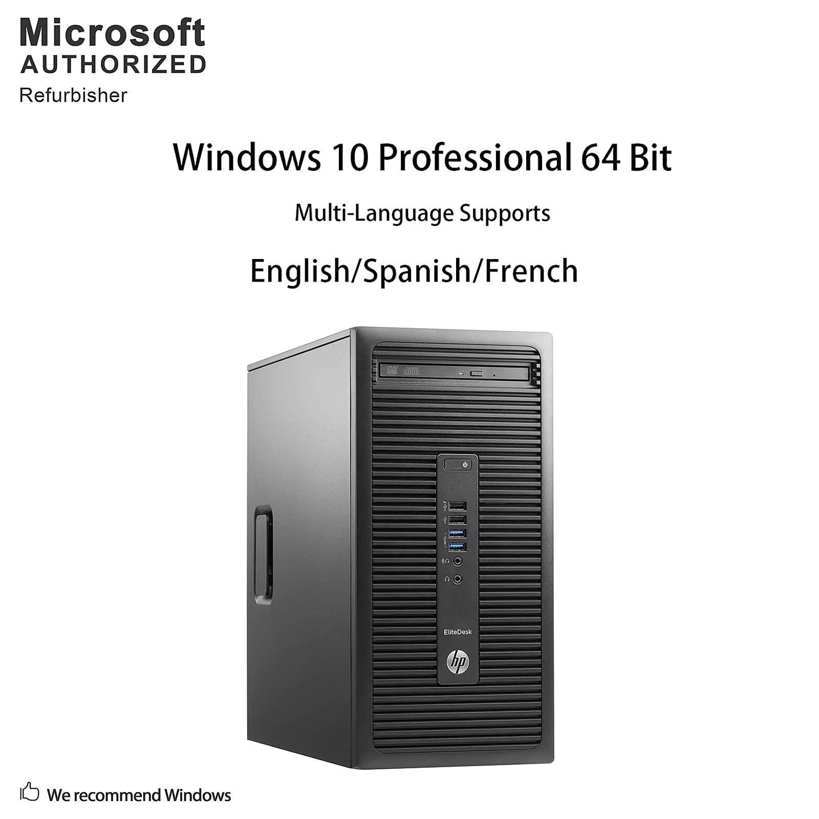 HP EliteDesk 705 G2 Tower Business Desktop PC, AMD Quad A10 Pro-8750B up to 4.0GHz, 12G DDR3, 2T, WiFi, BT 4.0, DVD, Windows 10 64 Bit-Multi-Language Supports English/Spanish/French (Renewed) 3