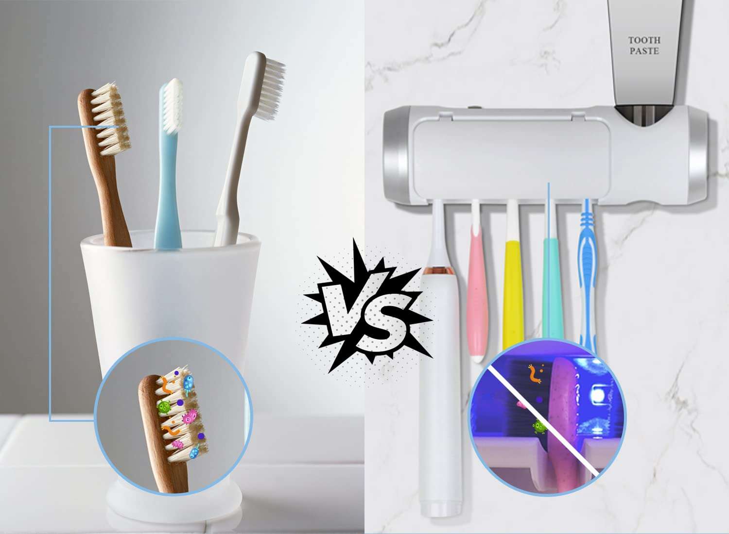 Aquatrend Toothbrush Holder 5 Slots with Cover, Wall Mounted Toothbrush Rack Cleaning Function, Bathroom Space Saving Toothbrush Organizer with Writable 3 PCS DIY Stickers 3