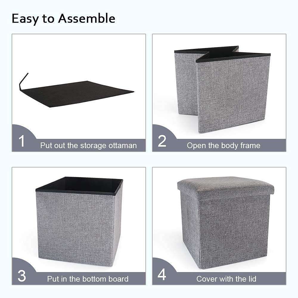 SONIQE Smll Cube Shape Sitting Stool with Storage Box Living Foldable Storage Bins Multipurpose Clothes, Books and Toys Organizer with Cushion Seat Lid 30 X 30 X 30 cm (2 Pcs Set) 5