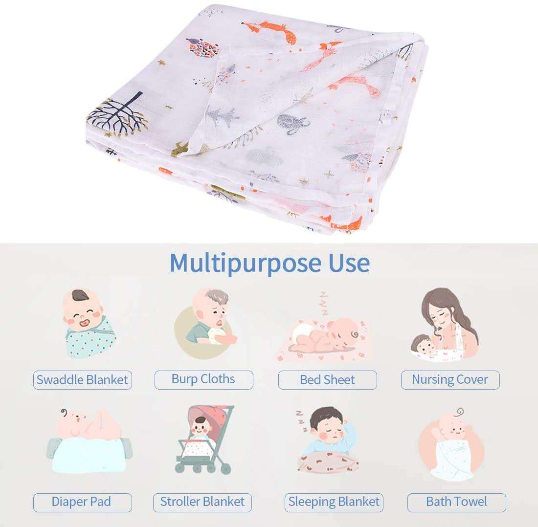 100% Organic Pure Cotton Muslin Baby Swaddle Blanket, Wrap Cloth Cotton Swaddle for Newborn Baby Girl's and Boy's Soft Premium Cotton Swaddle Blanket-Pack of 3 with Size 120X120 CM - World of Grey 5