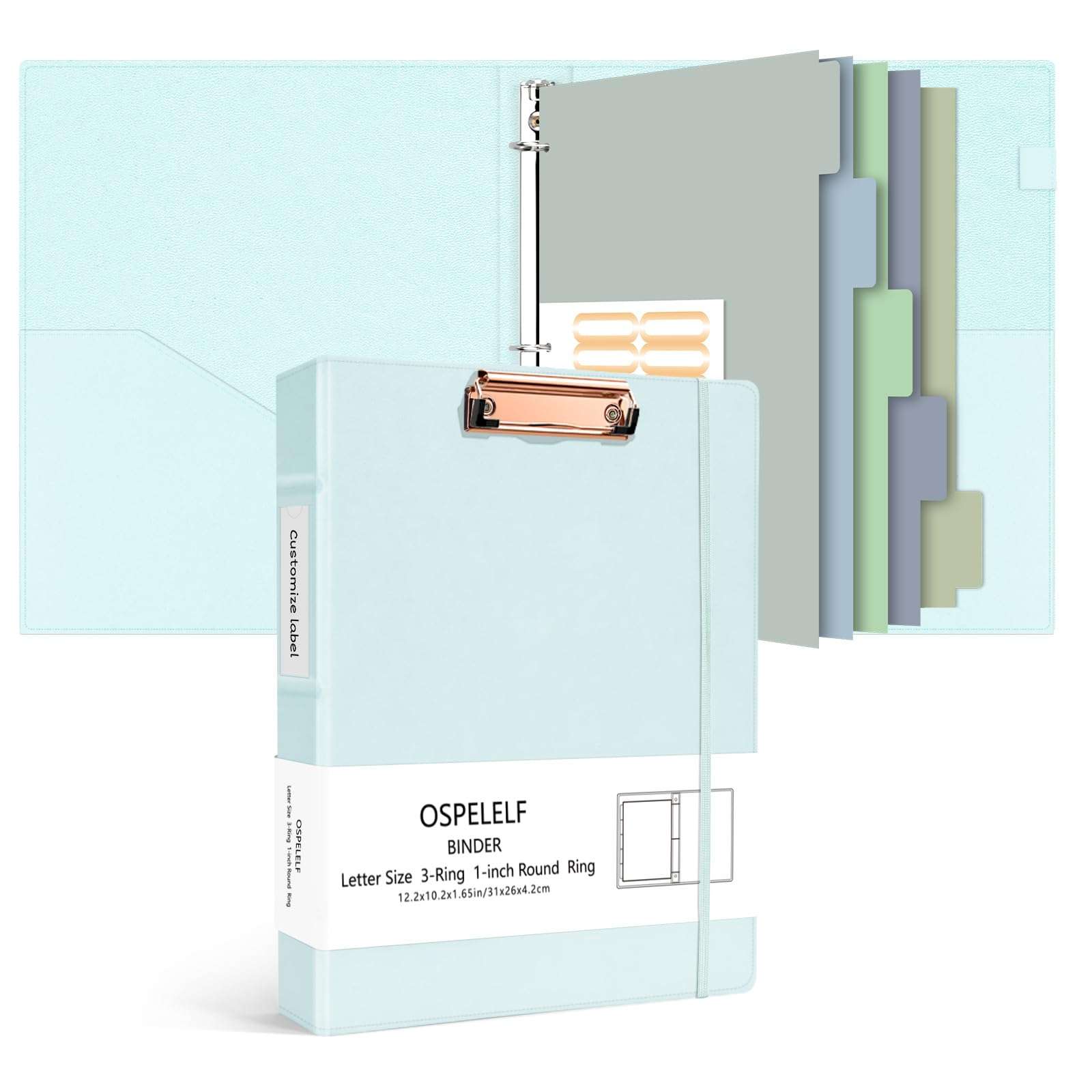 Ospelelf 3 Ring Binder 1 Inch Vintage Hardcover, Leather Organizer for Letter Size, Professional Clipboard with Dividers and Tabs, Blue 1